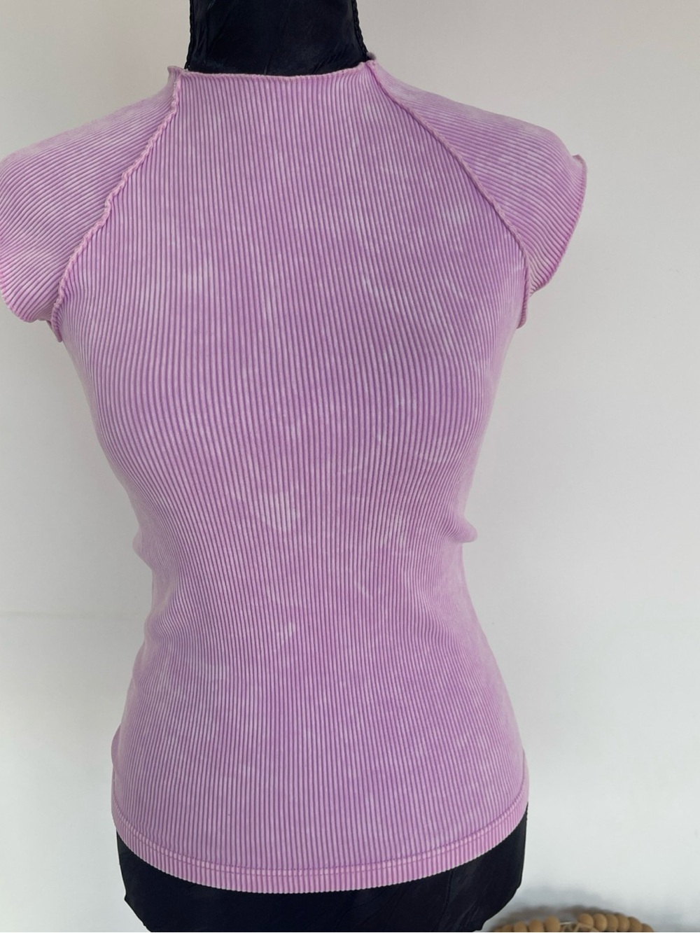 Women’s Ribbed Pink Cap-Sleeve Top